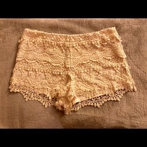 Cream crochet shorts